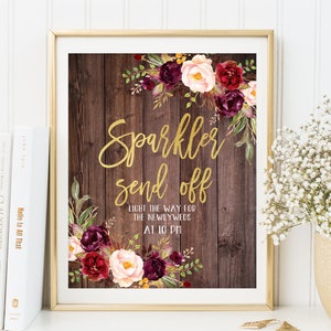 Sparkler Send Off Sign, Rustic Sparkler Send Off Wedding Sign, Sparkler Sign Printable, Burgundy, W87