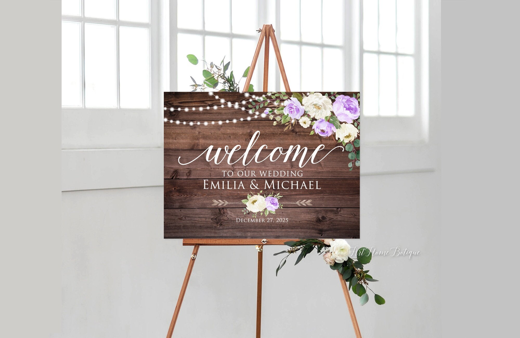 Rustic Wedding Welcome Sign, Lavender Wedding Welcome Sign, Purple and ...