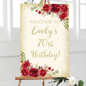 Birthday Welcome Sign, Red Welcome to Birthday Sign, Large Welcome Sign, Ivory Welcome Sign, Ivory and Red, Printable Welcome Sign, BW355