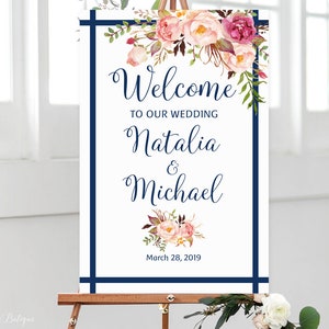 Welcome To Our Wedding Sign, Navy Welcome Wedding Sign, Large Welcome Sign, Wedding Signs Printable, Printable Welcome Sign, W119