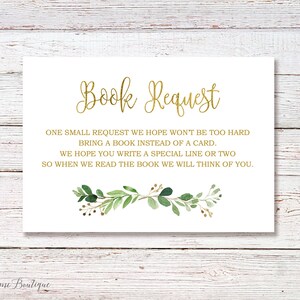 Carte de demande de livre, apportez un livre au lieu d'une carte, verdure, apportez un livre encart pour baby shower, carte de demande de livre or jardin, BS33