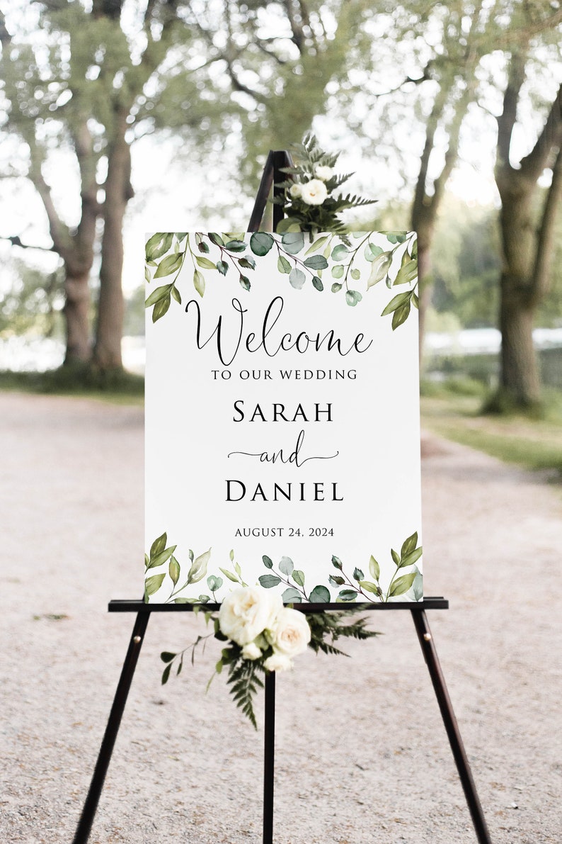 Greenery Wedding Welcome Sign, Botanical Welcome Sign, Eucalyptus ...