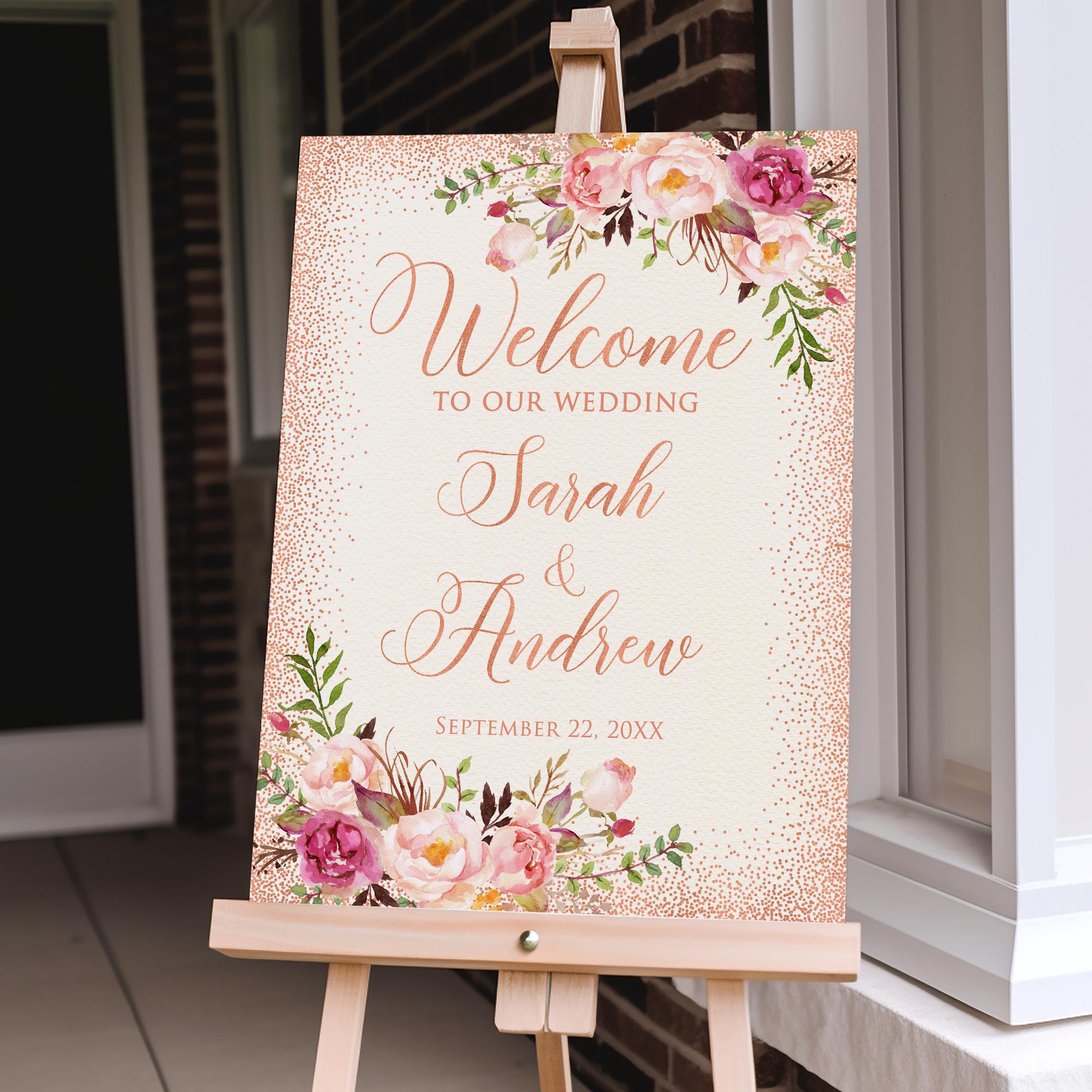 Printed or Digital Rose Gold Floral Wedding Welcome Sign , W538 - Etsy