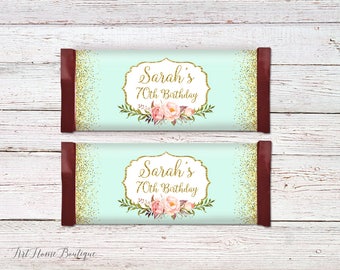 Birthday Candy Wrapper Favors, Any Age Candy Bar Wrappers, Floral Candy Wrappers, Birthday Candy Bar Wrapper Covers, #BW01