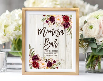 Rustic Mimosa Bar Sign, Wedding Bar Sign, Bubbly Bar Sign,  Floral Wedding Sign, Bridal or Baby Shower Wedding Event, Printable Sign, W347