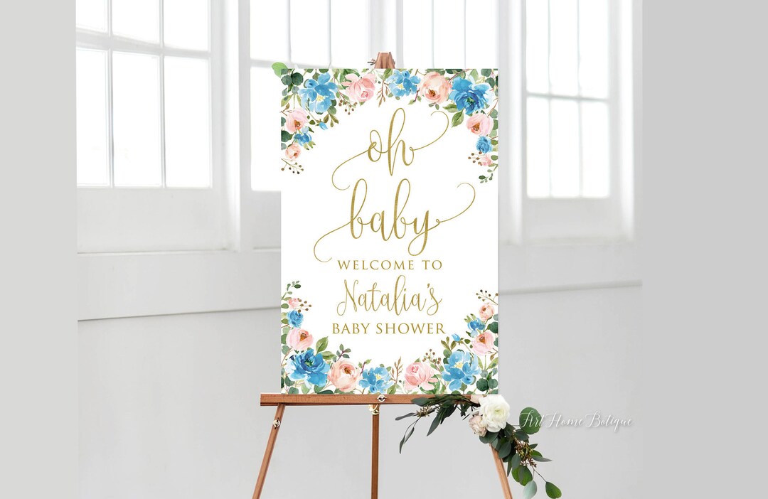 Blue and Pink Baby Shower Welcome Sign, Oh Baby Welcome Sign, Gender ...