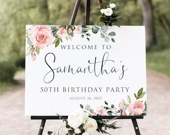 Blush Pink Birthday Welcome Sign, Blush Welcome Sign, 50th Birthday Sign, Welcome Birthday, Digital file, W1268-2