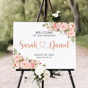 Rose Gold Wedding Welcome Sign, Welcome To Our Wedding Sign, Blush Wedding Sign, Printable, Digital file, W1171