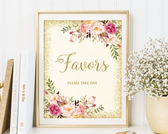 Favors Sign, Wedding Favor Sign, Please Take One Sign, Ivory and Gold Floral Wedding Sign, Printable Wedding Sign, W23
