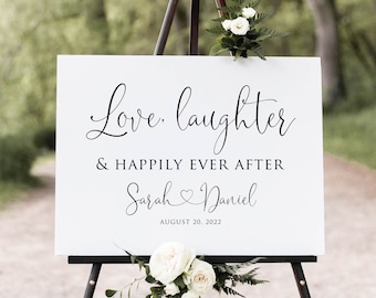 Love, Laughter & Happily Ever After Sign, Modern Wedding Sign, Minimalist Wedding Sign, After Party Welcome Sign, Digital file, W1125-1