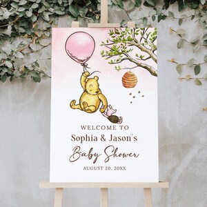 Pink Winnie The Pooh Baby Shower Welcome Sign, Girls Baby Shower Winnie-The-Pooh Sign, Digital file, W207