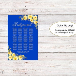 Royal Blue Wedding Seating Chart, Blue Seating Plan, Find Your Seat ...