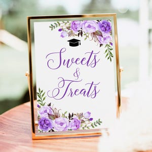 Lavender Graduation Sweets and Treats Sign, Purple Graduation Dessert Table Sign, Grad Party Favors Sign, Digital File, W1428