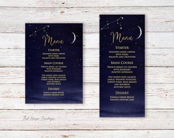 Navy Menu Card, Starry Night Wedding Menu, Birthday Menu Printable, Starry Night Menu Cards, W1201