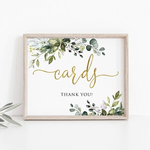 Placa de cartões de casamento de ouro verde, placa de cartões de casamento botânicos, placa de cartões de eucalipto, arquivo digital, W1128