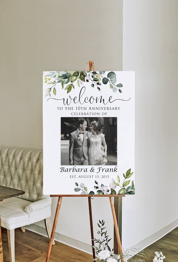 10th Wedding Anniversary Welcome Sign, Photo Anniversary Welcome