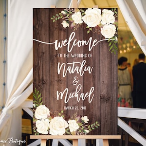 Wedding Welcome Sign, Rustic Welcome Wedding Sign, Welcome To Our Wedding Sign, , White Flowers, Printable Sign, Digital File W177-1