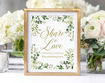 Share The Love Hashtag Sign, Garden Share The Love Wedding Sign, Wedding Instagram Sign, Greenery Wedding Hashtag Sign, W426