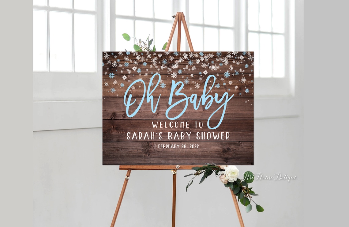 Oh Baby Rustic Winter Baby Shower Sign Snowflake Baby Etsy