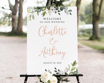 Rose Gold Wedding Welcome Sign, Botanical Welcome Sign, Eucalyptus Wedding Sign, Greenery Wedding Sign, Digital File, W1143