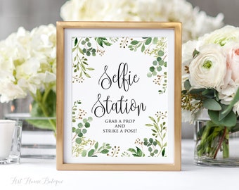 Greenery Selfie Station Sign, Grab a Prop and Strike a Pose Sign, Photo Sign, BS34