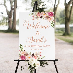 Rose Gold Birthday Welcome Sign, Blush Birthday Welcome Sign, Printable Welcome Sign, W1138