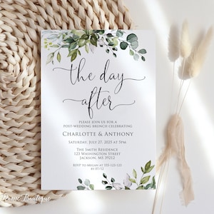 The Day After Invitation, Greenery Post-Wedding Brunch Invitation, Morning After Brunch Invitation, Digital File, W1124