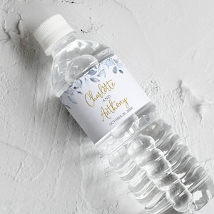 Dusty Blue Wedding Water Bottle Labels, Digital File, WP10