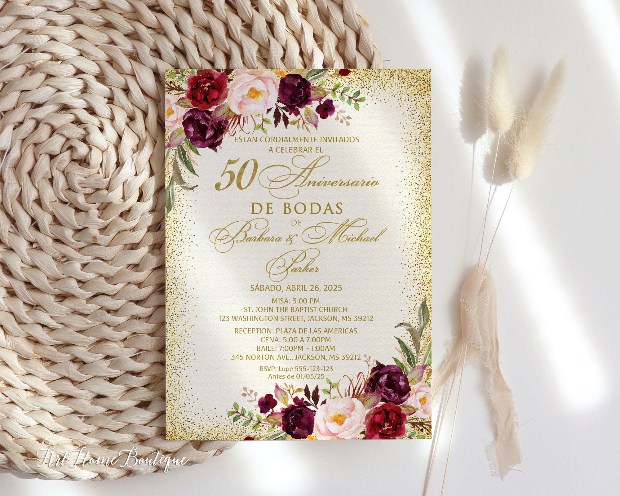 Burgundy 50 Aniversario De Bodas Invitation, 50th Anniversary Invitation,  Golden Wedding Invitation, Spanish Anniversary Invitation, W156-2 - Etsy, image size:2000x1600