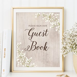 Rustic Guest Book Sign, Wedding Guest Book Sign, Please Sign Our Guest Book Sign,  Floral Wedding Sign, Baby’s Breath, Gypsophila, W415