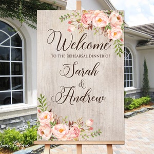 Rehearsal Dinner Welcome Sign, Rustic Blush Rehearsal Dinner Welcome Poster, Blush Pink Flowers, Printable Sign, Digital File, W512