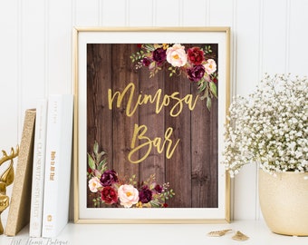 Rustic Mimosa Bar Sign, Wedding Bar Sign, Bubbly Bar Sign, Floral Wedding Sign, Bridal or Baby Shower Wedding Event, Printable Sign W87