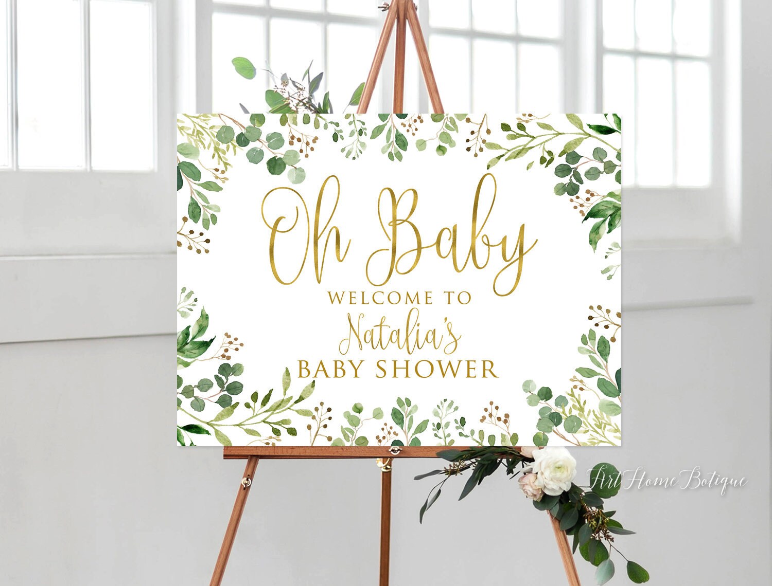 Oh baby welkom teken groen baby shower welkom teken eucalyptus
