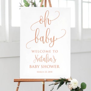 Letrero de bienvenida Oh Baby, letrero de bienvenida para baby shower en oro rosa, letrero de bienvenida para baby shower con caligrafía, letrero de bienvenida grande, BS01-RoseGold