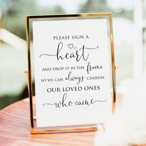 Please Sign A Heart Sign, Heart Drop Guest Book Sign, Sign a Heart and Drop it into the Frame Sign, Modern Wedding Sign, W1125