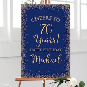 Cheers to 70 Years, Welcome Birthday Sign, Welcome to Birthday Sign, Any Age, Navy Welcome Sign, Happy Birthday Sign, Digital file, BW174