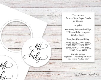 Oh Baby Favor Tags, Baby Shower Favor Tags, 2 inch Round Labels, Instant Download, Digital File, BS59