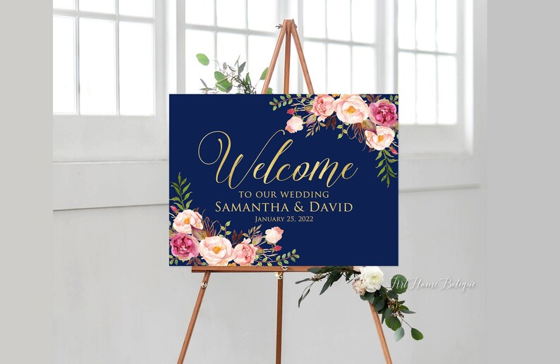 Navy Wedding Sign to Our Wedding Sign Blue Etsy
