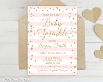 Baby Sprinkle Invitation, Girl Baby Shower Invitation, Gold and Pink Baby Shower Invite, #BS30