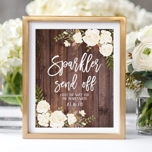 Sparkler Send Off Sign, Rustic Sparkler Send Off Wedding Sign, Sparkler Sign Printable, White Roses, W177