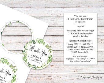 Greenery Baby Shower Thank You Tags, Favor Tags, 2 inch Round Labels, Garden Baby Shower Labels, Personalized, Digital File, BS34, W34