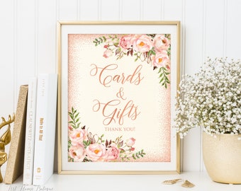 Cards and Gifts Sign, Gift Table Sign, Floral Printable Sign, Blush Pink and Rose Gold Sign, Boho Floral Cards and Gifts Sign, W539