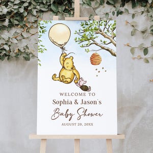Winnie The Pooh Baby Shower Welcome Sign, Gender Neutral Baby Shower Announcement Sign, Digital file, W208