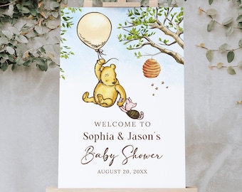 Winnie The Pooh Baby Shower Welcome Sign, Gender Neutral Baby Shower Announcement Sign, Digital file, W208