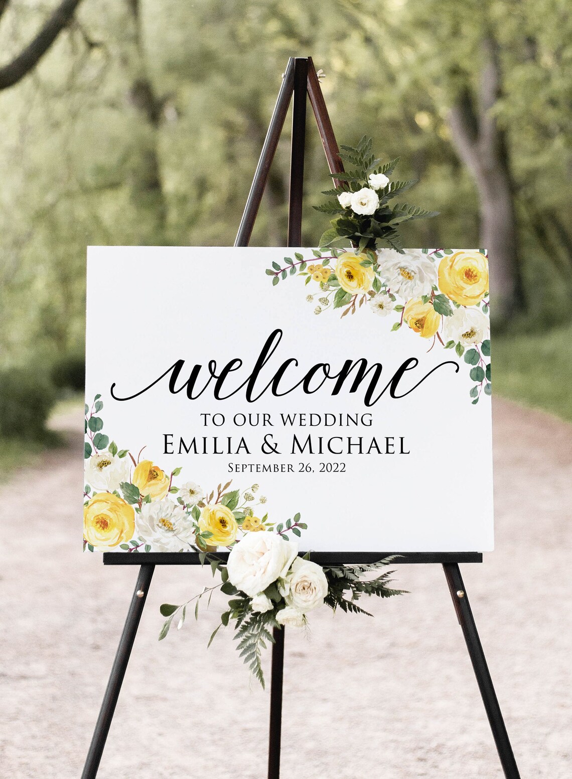 Yellow Wedding Welcome Sign White and Yellow Floral Wedding image 1