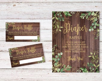 Boletos para la rifa de pañales Greenery Baby Shower, Baby Shower rústico, Baby Shower en el jardín, Descarga instantánea, Archivo digital, #BS792