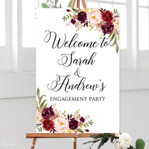 Engagement Party Sign, Marsala Welcome Sign, Welcome to Our Engagement Sign, Printable Welcome Sign, Burgundy, W489