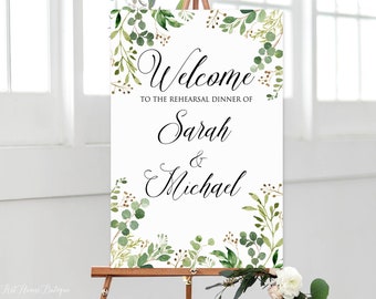 Greenery Rehearsal Dinner Welcome Sign, Garden Rehearsal Dinner Welcome Welcome Poster, Eucalyptus Welcome Sign, Digital File, W427