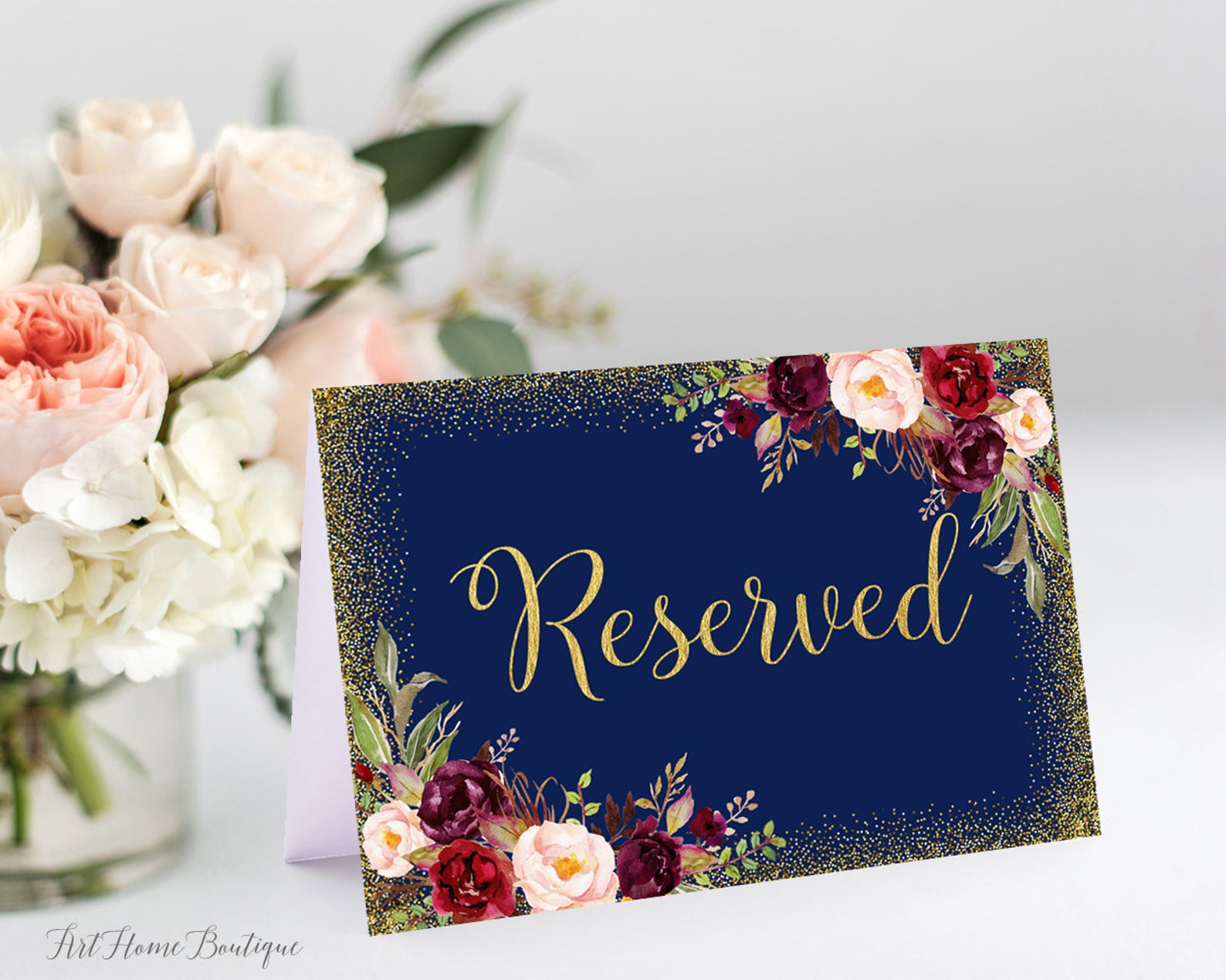 Reserved Sign, Wedding Reserved Sign, Reserved Seating Sign, Navy Gold ...