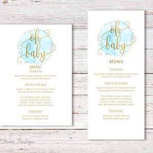 Baby Shower Menu Card, Blue and Gray Menu Card, Printable, BS054
